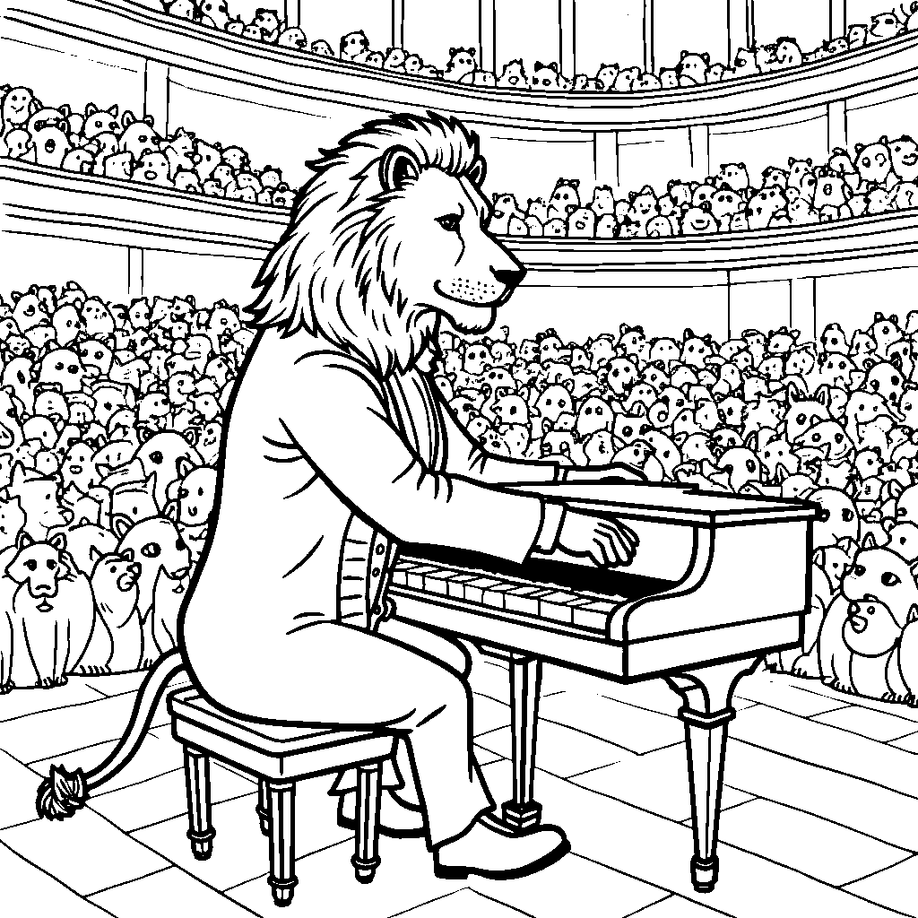 Lion playing a piano concert