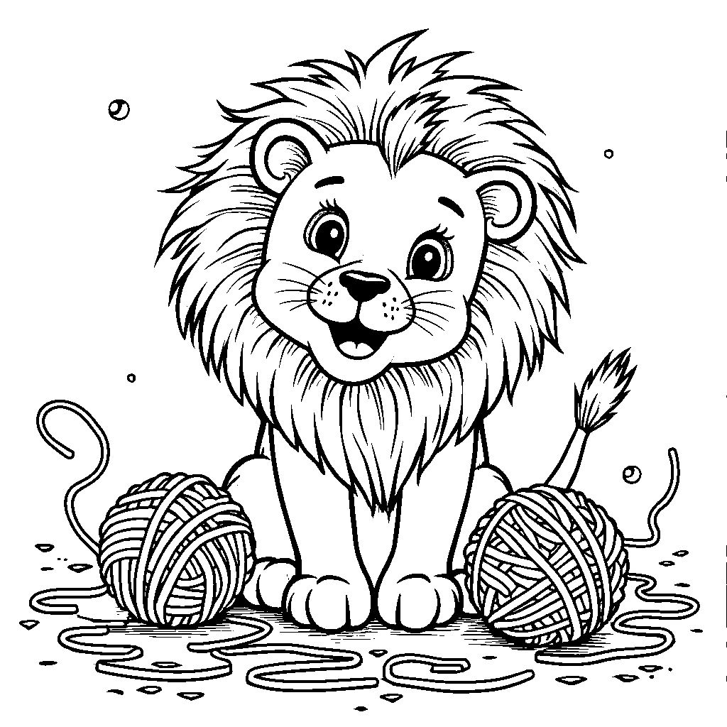 Lion playing with a ball of yarn