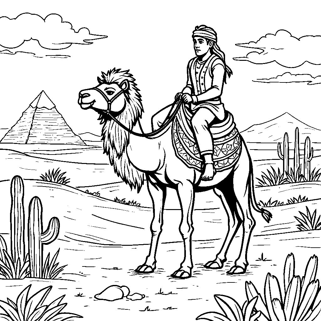 Lion riding a camel in the desert