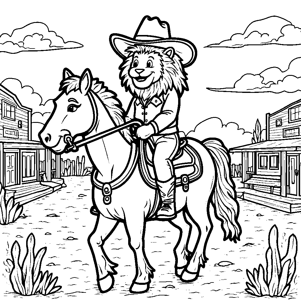 Lion riding a horse in the Wild West