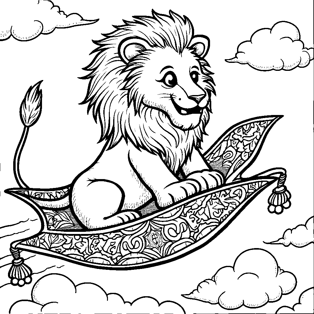 Lion riding a magic carpet