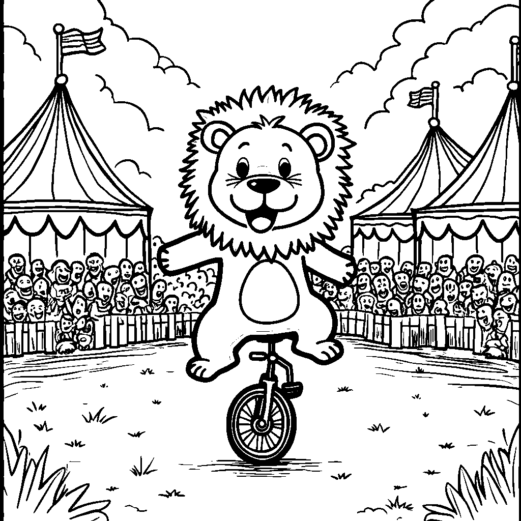 Lion riding a unicycle in the circus