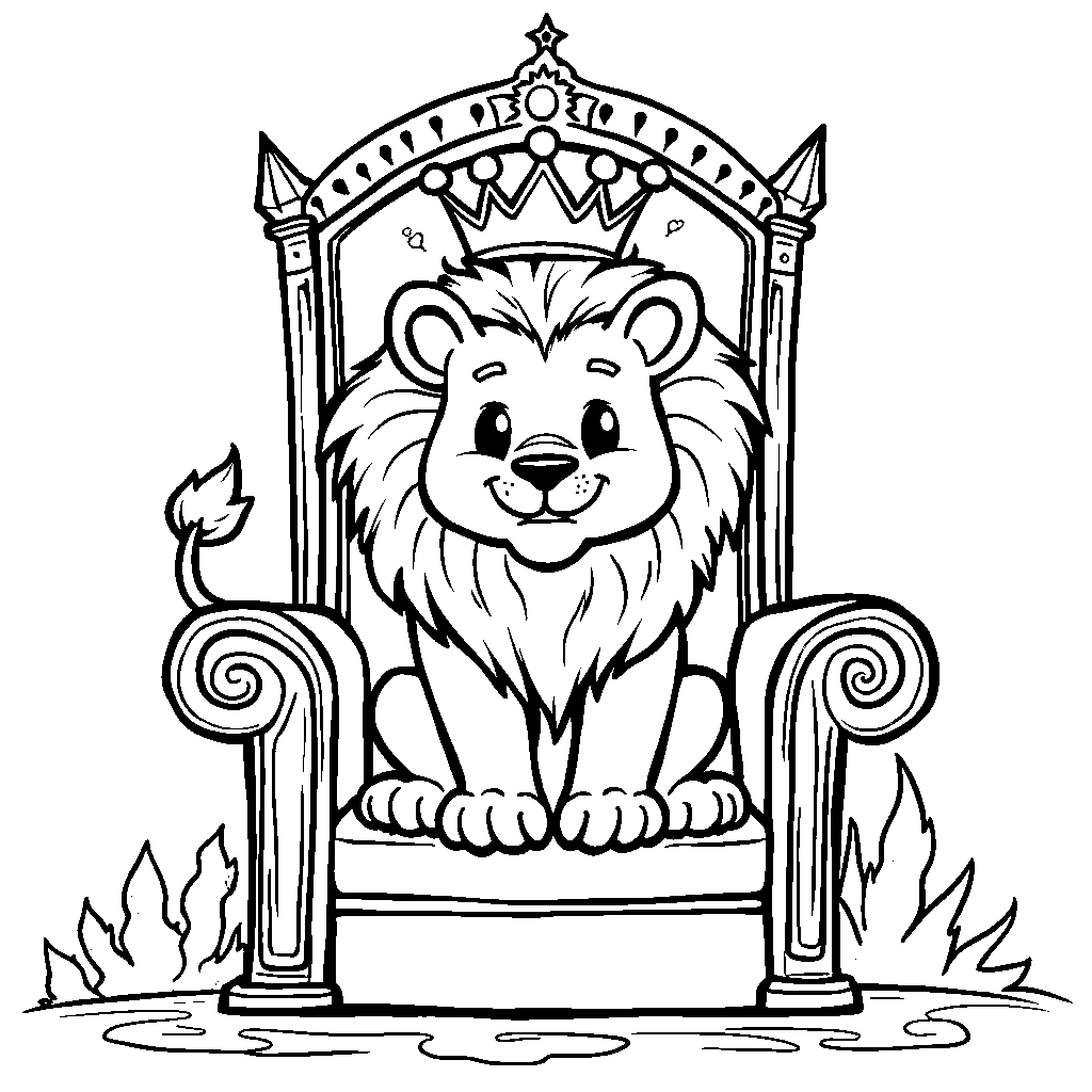 Lion sitting on a throne wearing a crown