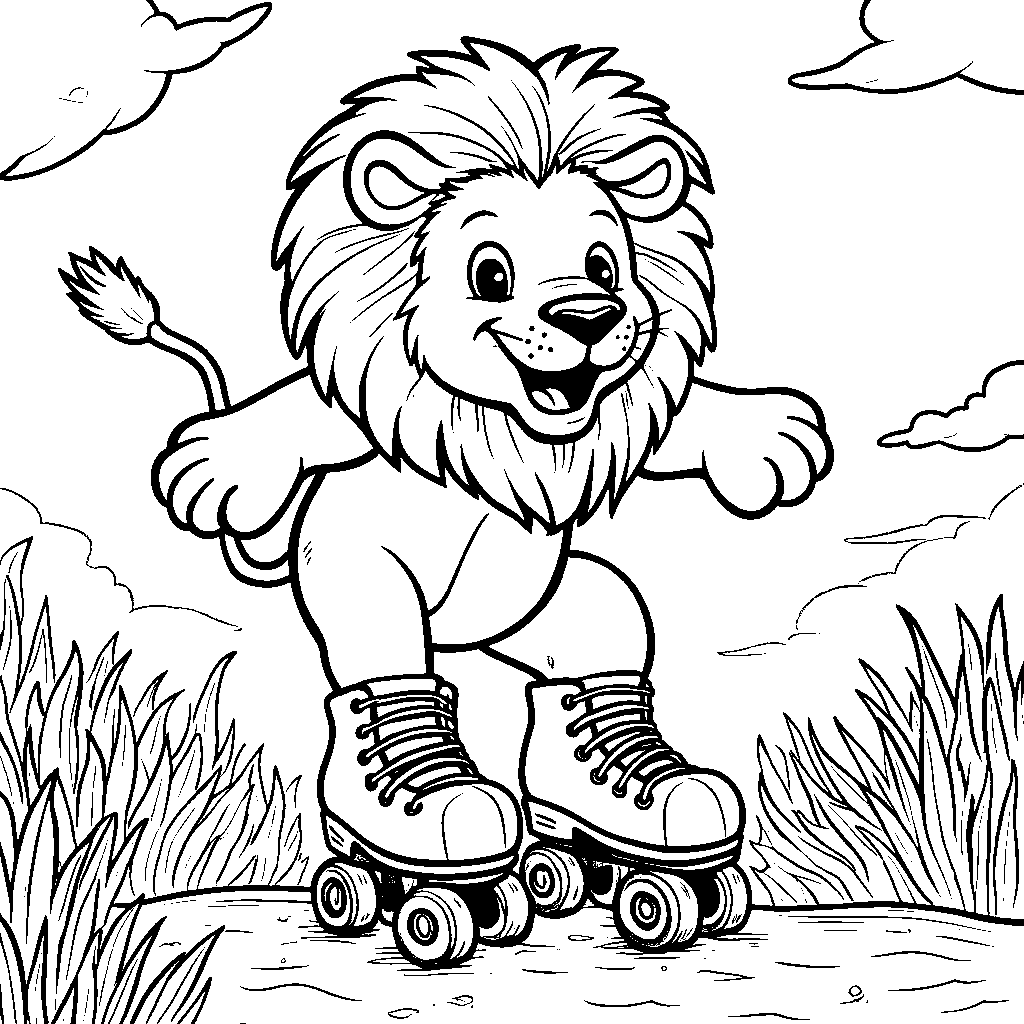 Lion wearing a pair of roller skates