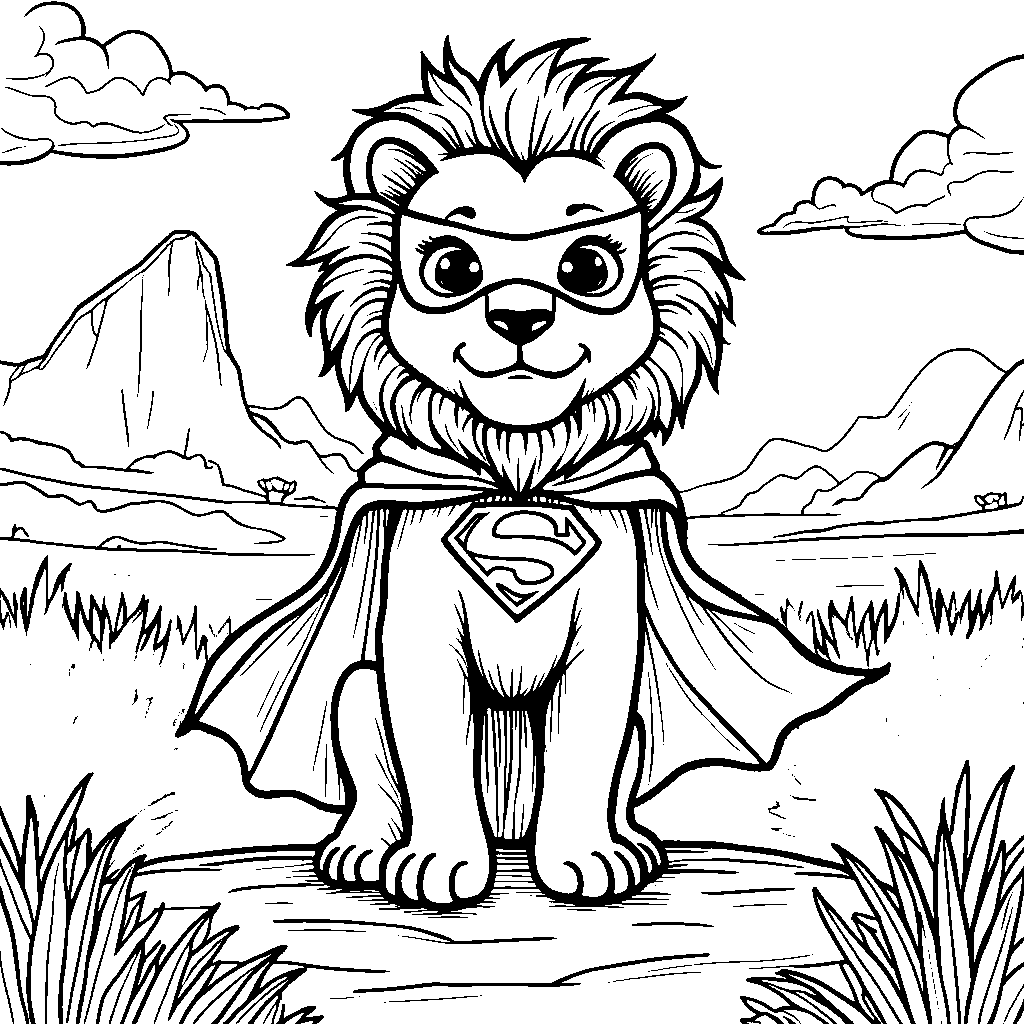 Lion wearing a superhero cape and mask