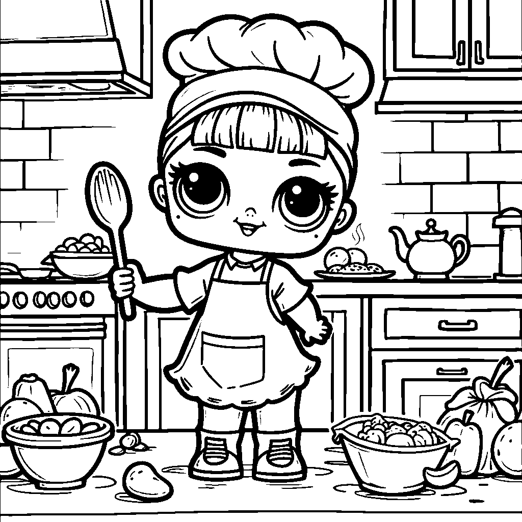 Lol doll as a chef in a kitchen