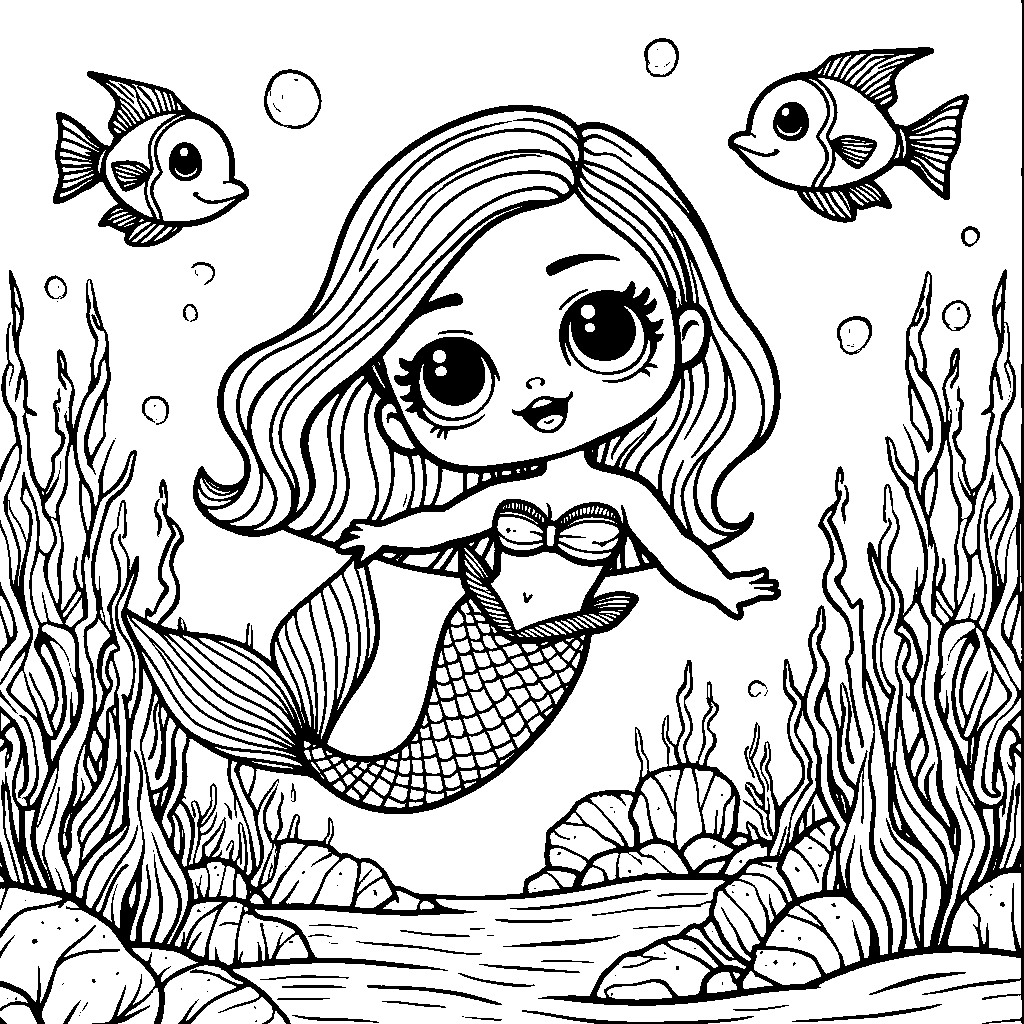 Lol doll as a mermaid swimming with fish