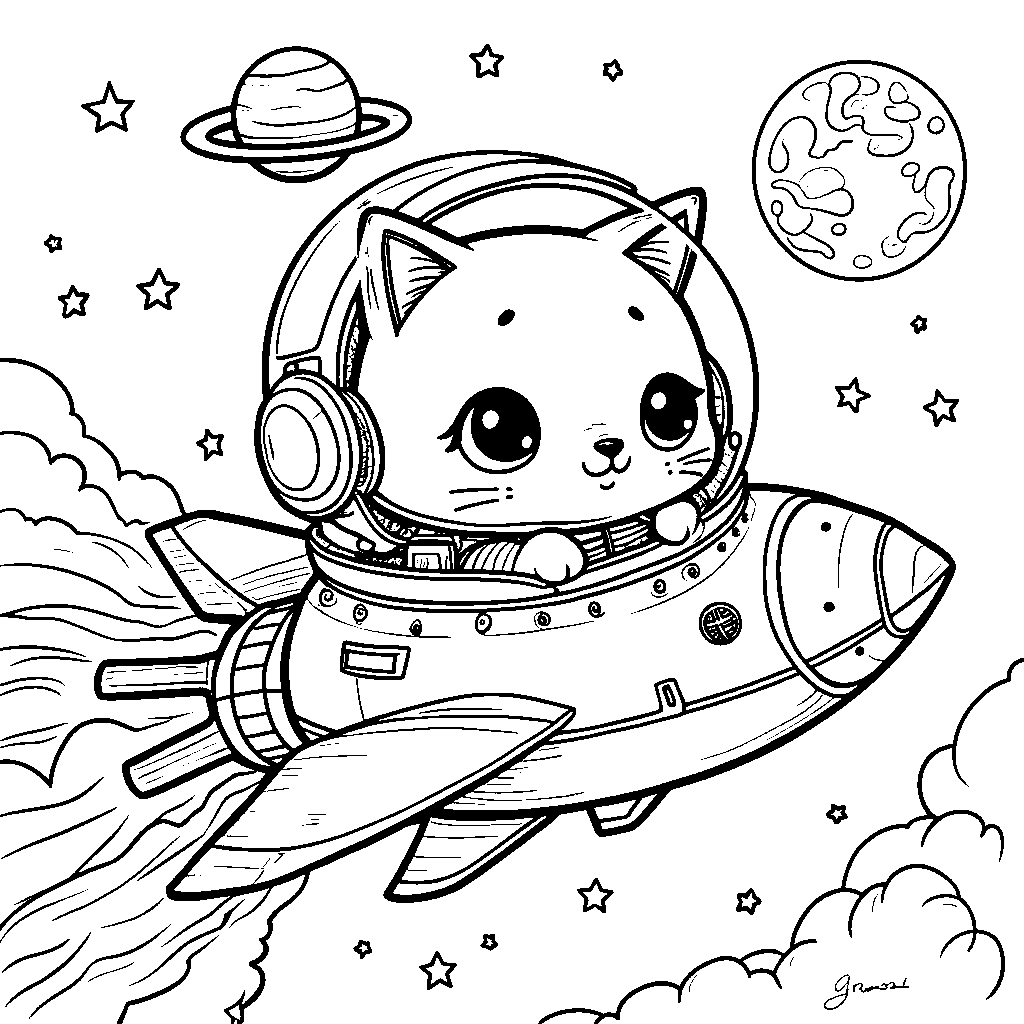 Lolcat in a spaceship flying to the moon