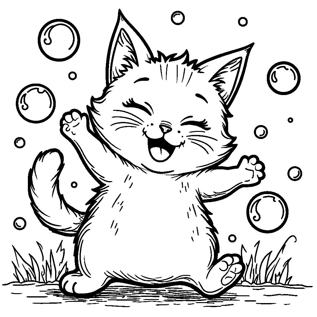 Lolcat playing with bubbles