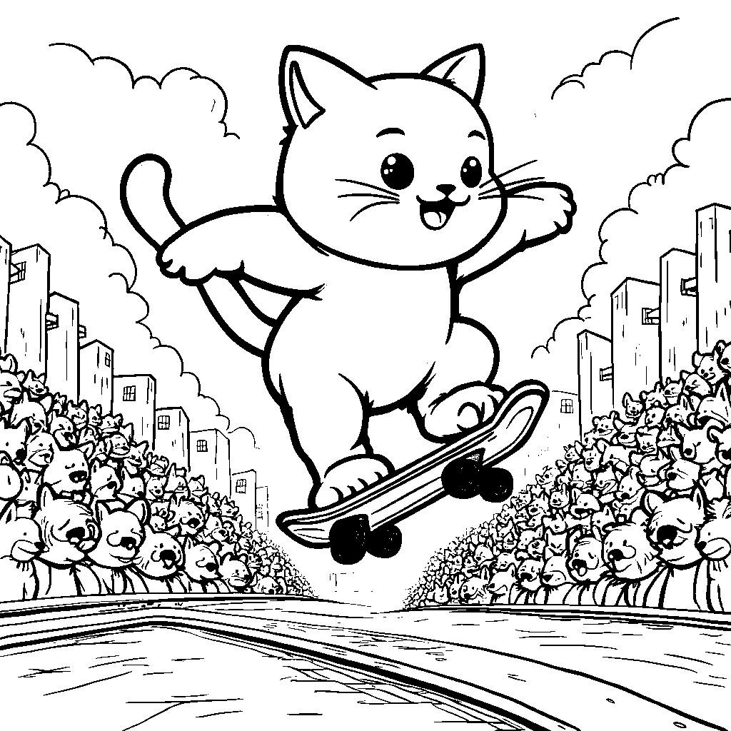 Lolcat riding a skateboard