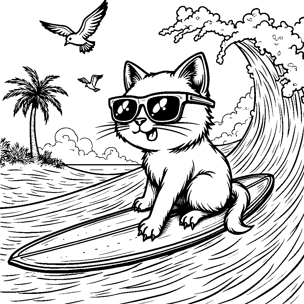 Lolcat surfing on a wave