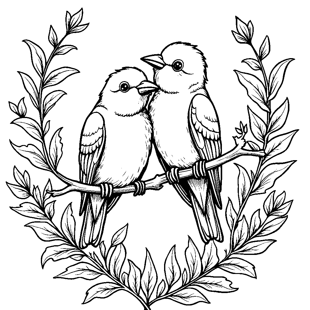 A cute couple of lovebirds perched on a branch