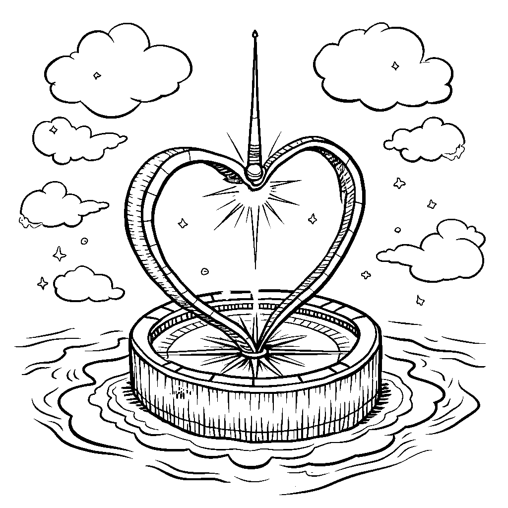 A heart-shaped compass pointing towards love