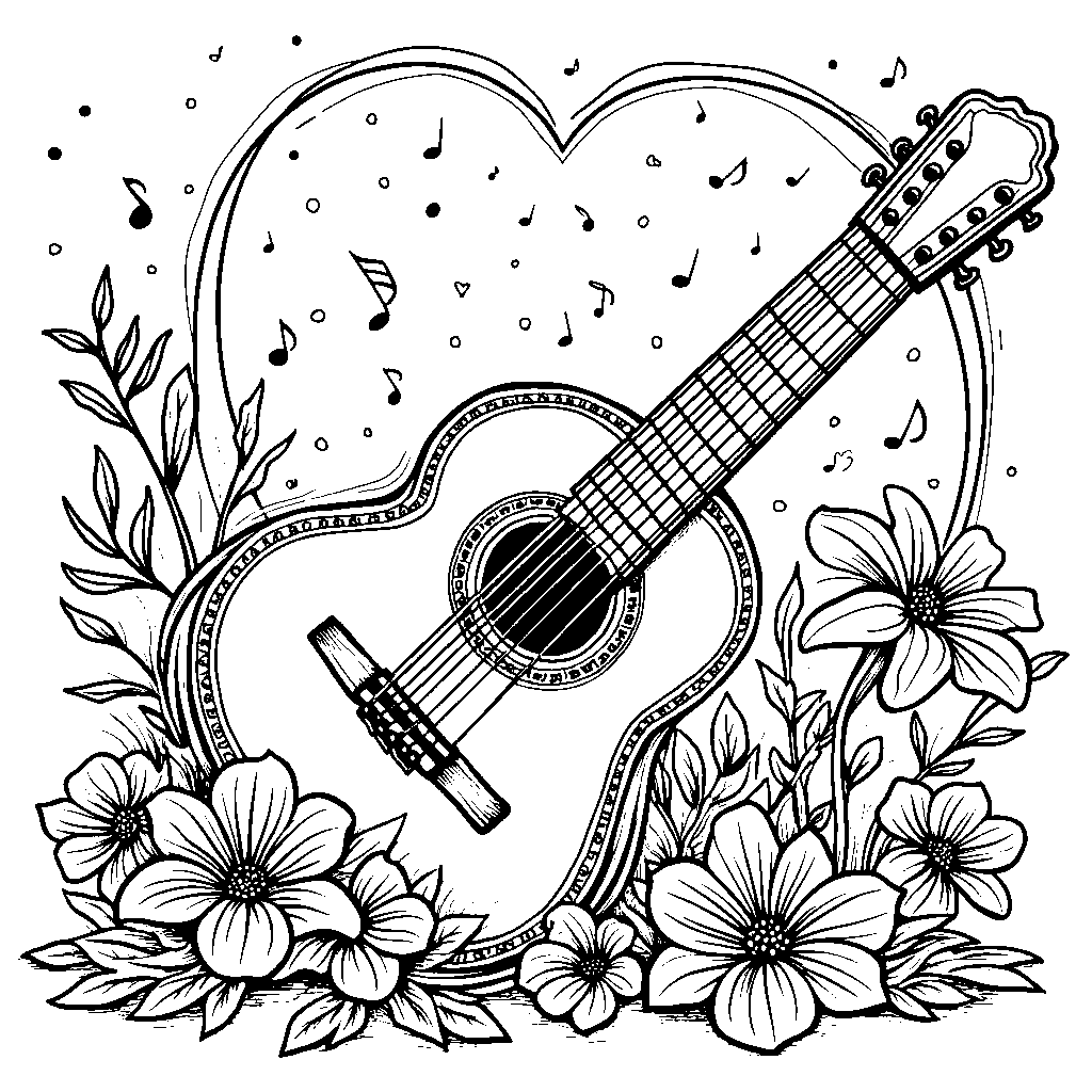 A heart-shaped guitar playing love songs