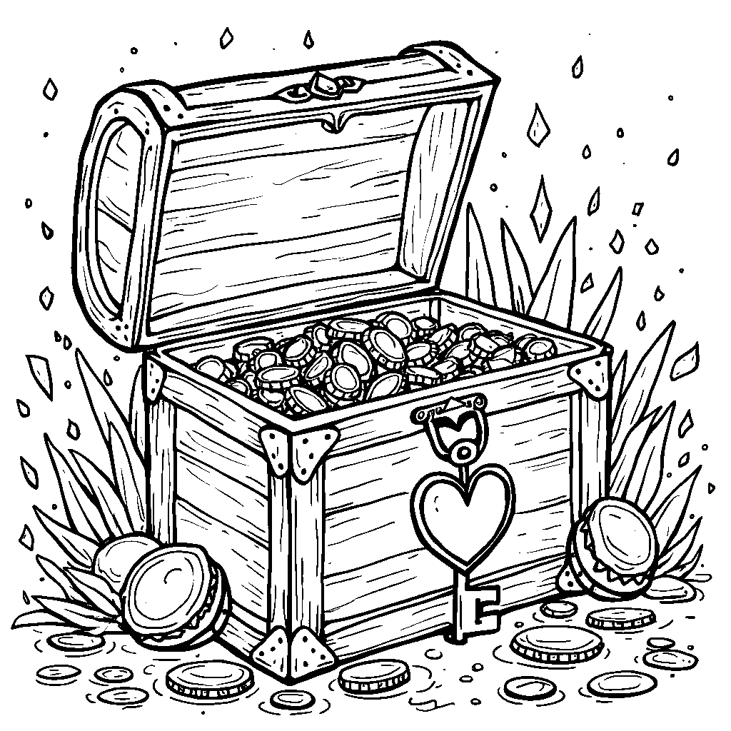 A heart-shaped key unlocking a treasure chest