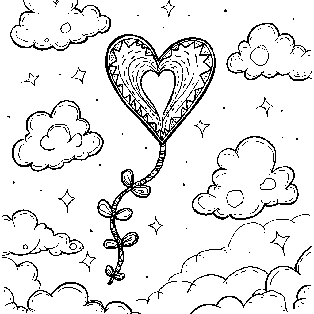 A heart-shaped kite flying high