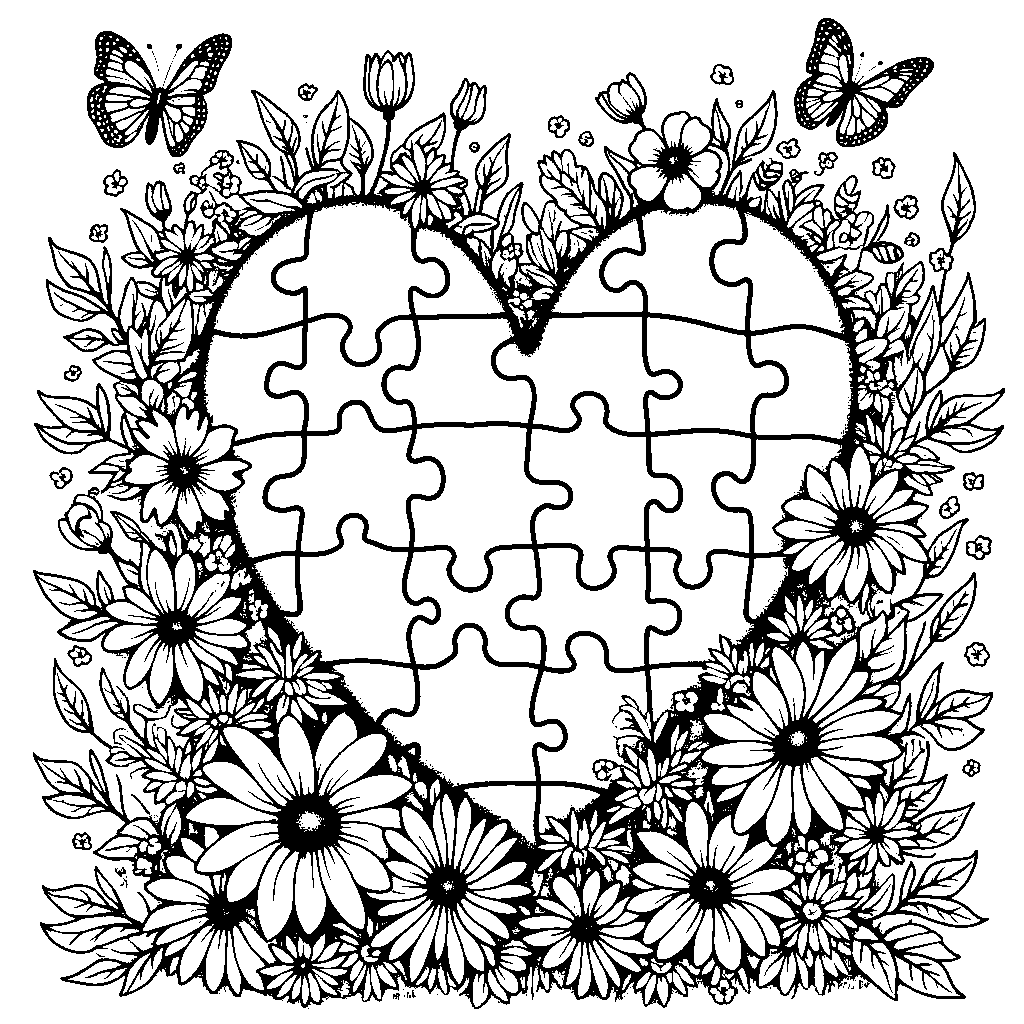 A heart-shaped puzzle being solved