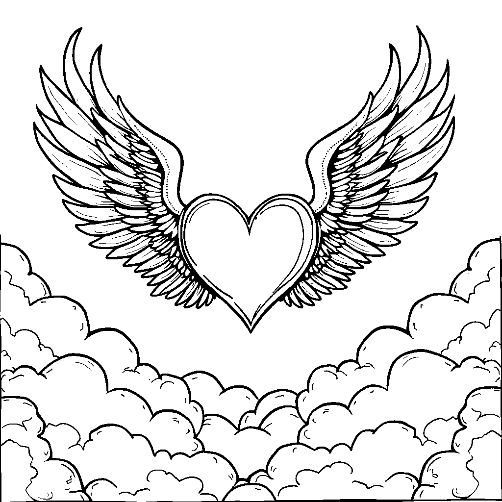 A heart with a pair of wings flying high