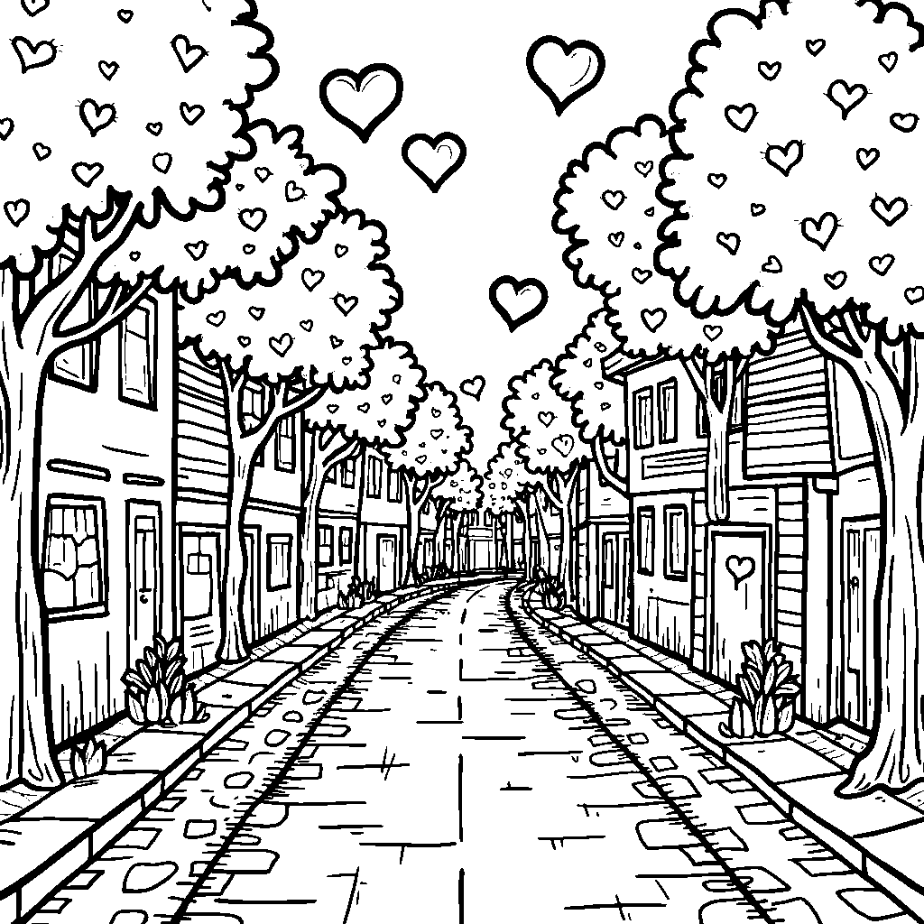 A love-filled cityscape with heart-shaped buildings