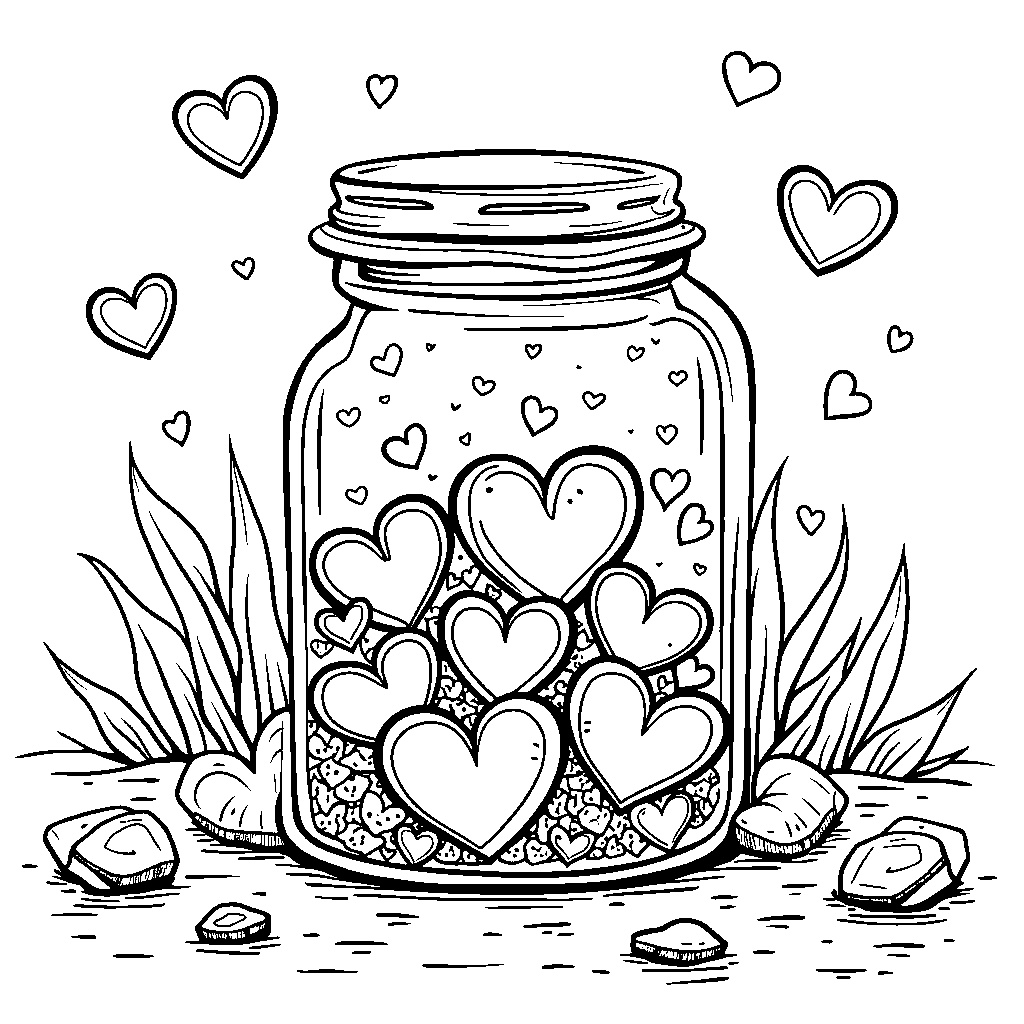 A love-filled jar overflowing with hearts