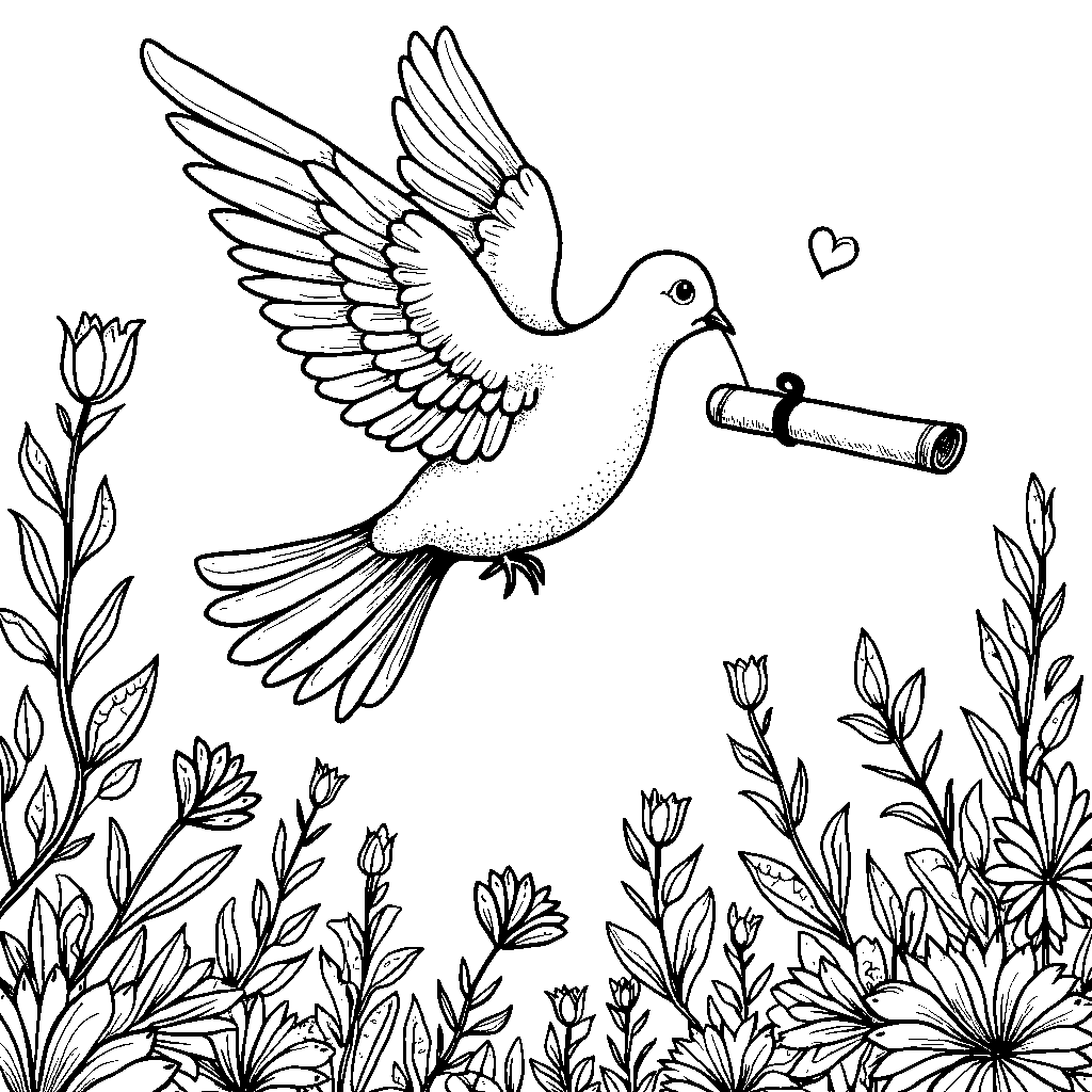 A love letter being delivered by a dove