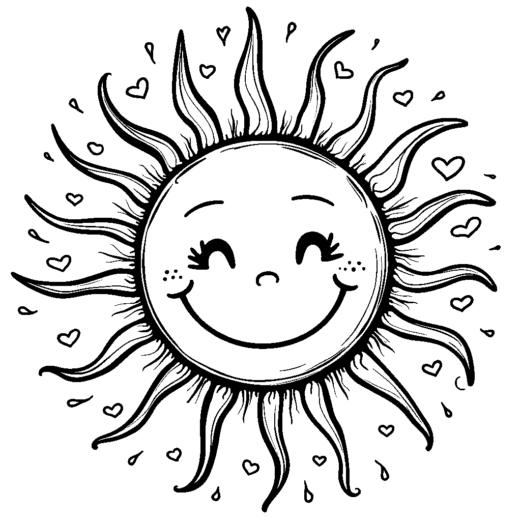 A smiling sun with heart-shaped rays