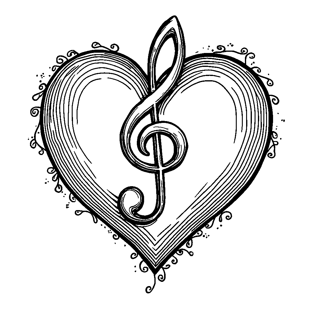 A heart-shaped music note with a treble clef