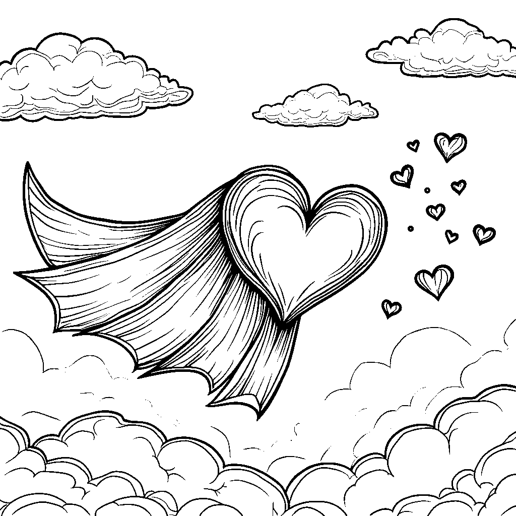 A heart with a superhero cape flying through the air