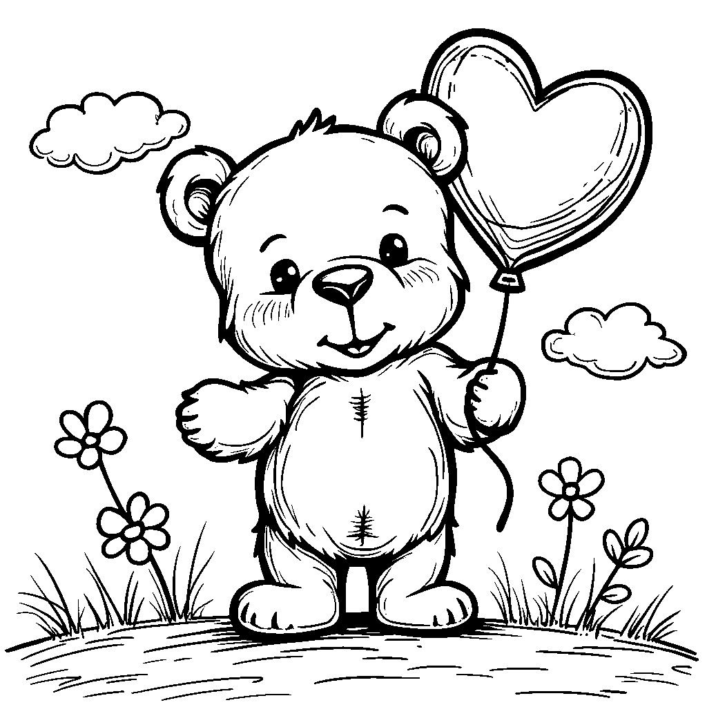 A teddy bear holding a heart-shaped balloon