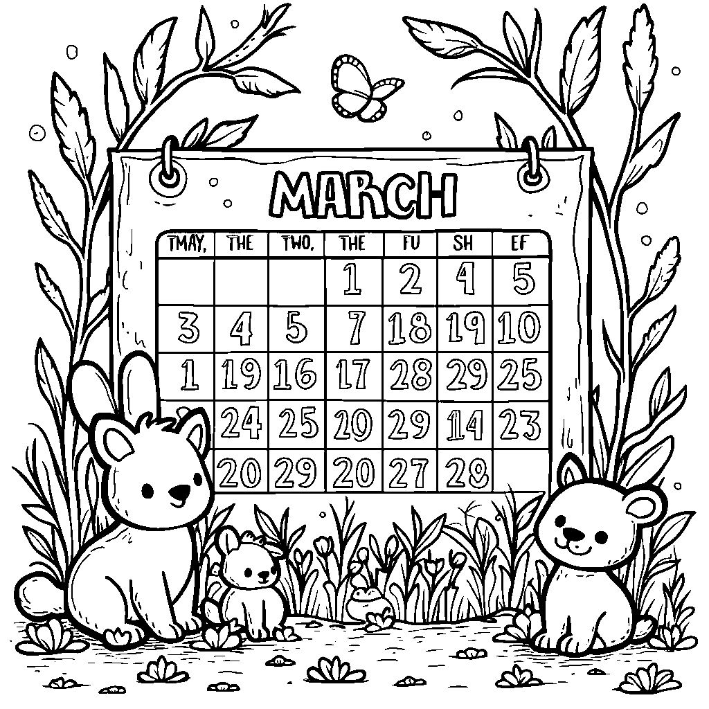 March calendar with fun stickers