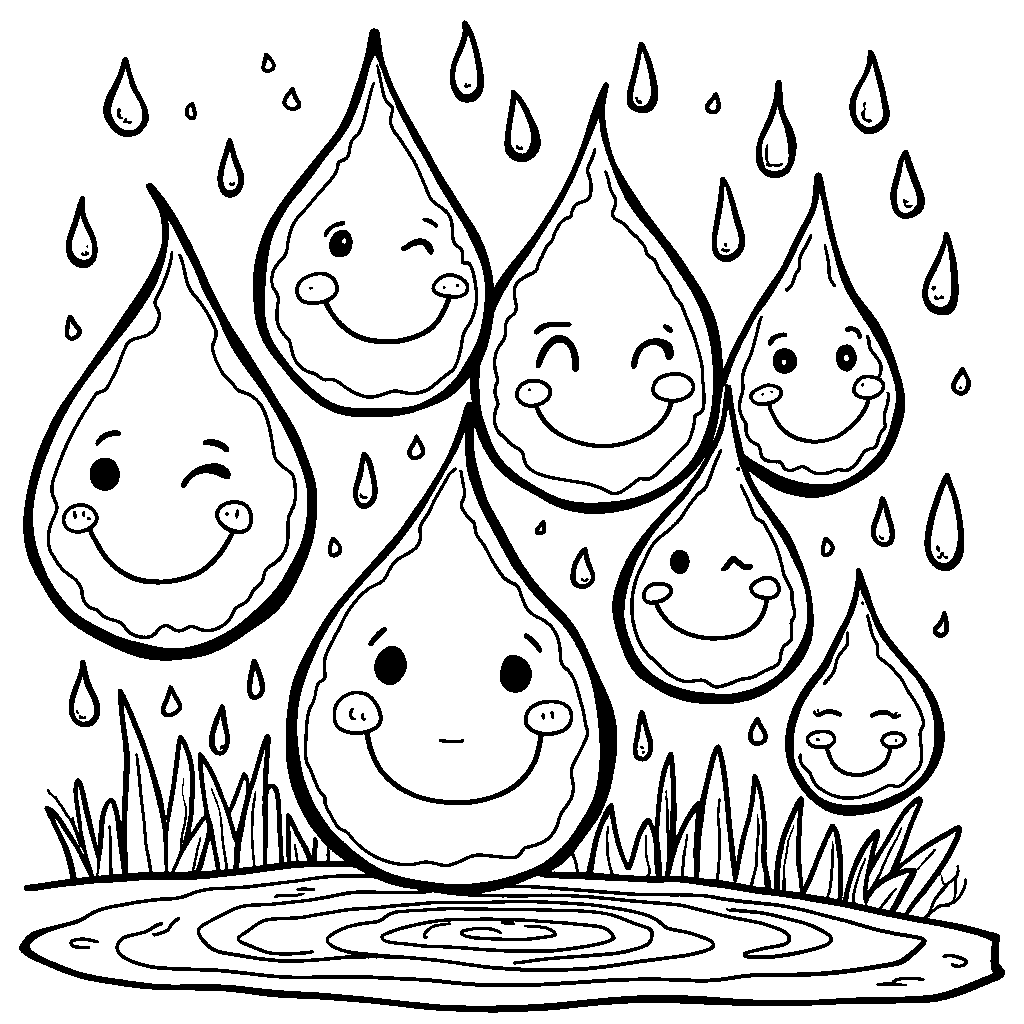 Raindrop shapes with smiling faces