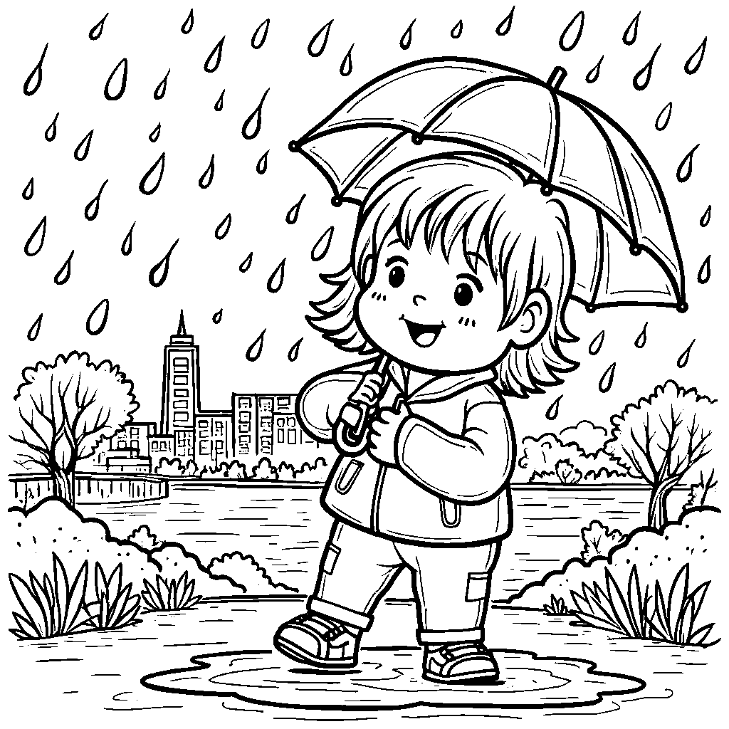 Rainy day umbrella scene