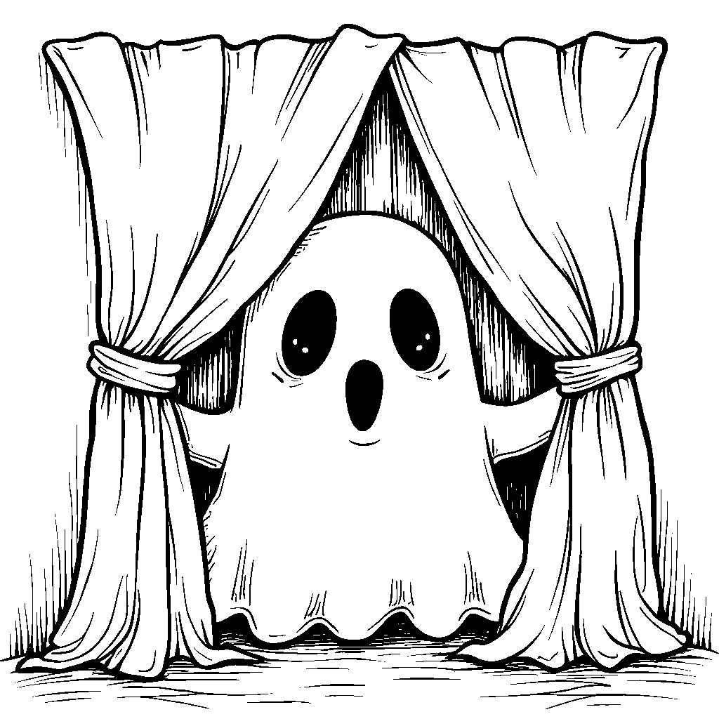 A Boo ghost peeking out from behind a curtain