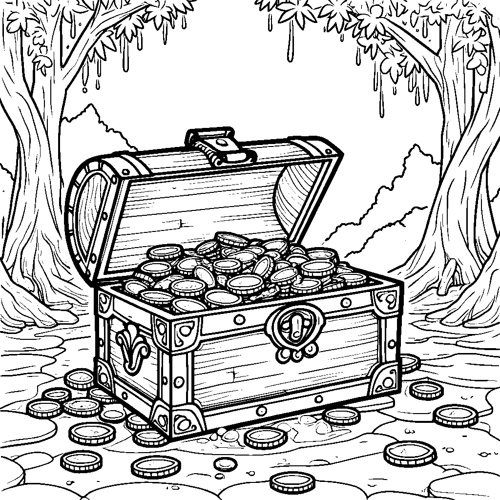 A treasure chest filled with gold coins and jewels