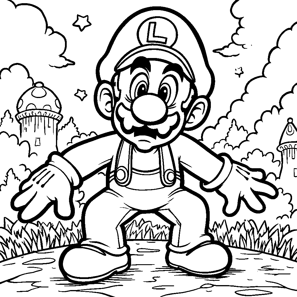 Mario's brother Luigi looking nervous and scared