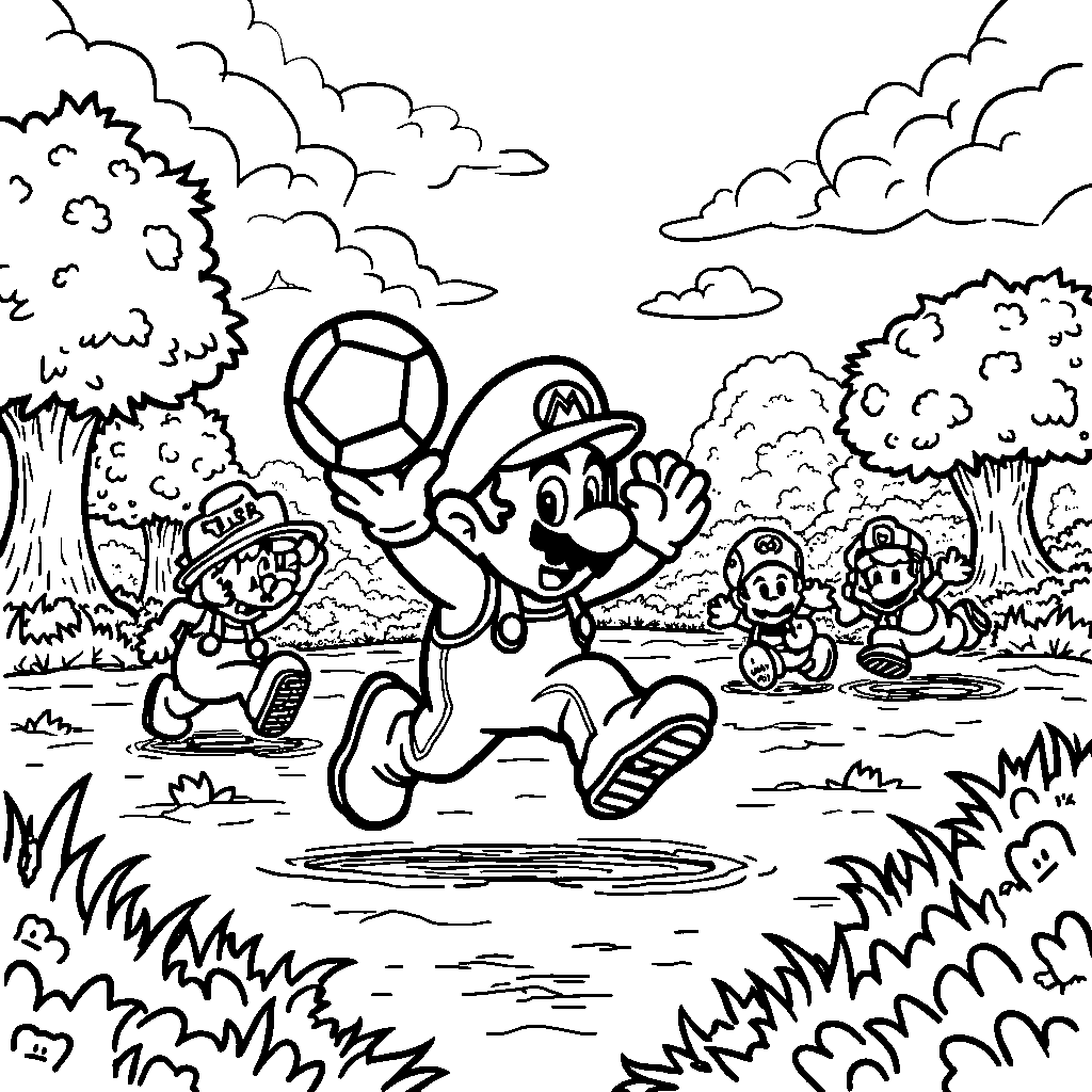 Mario and his friends playing soccer in the Mushroom Kingdom