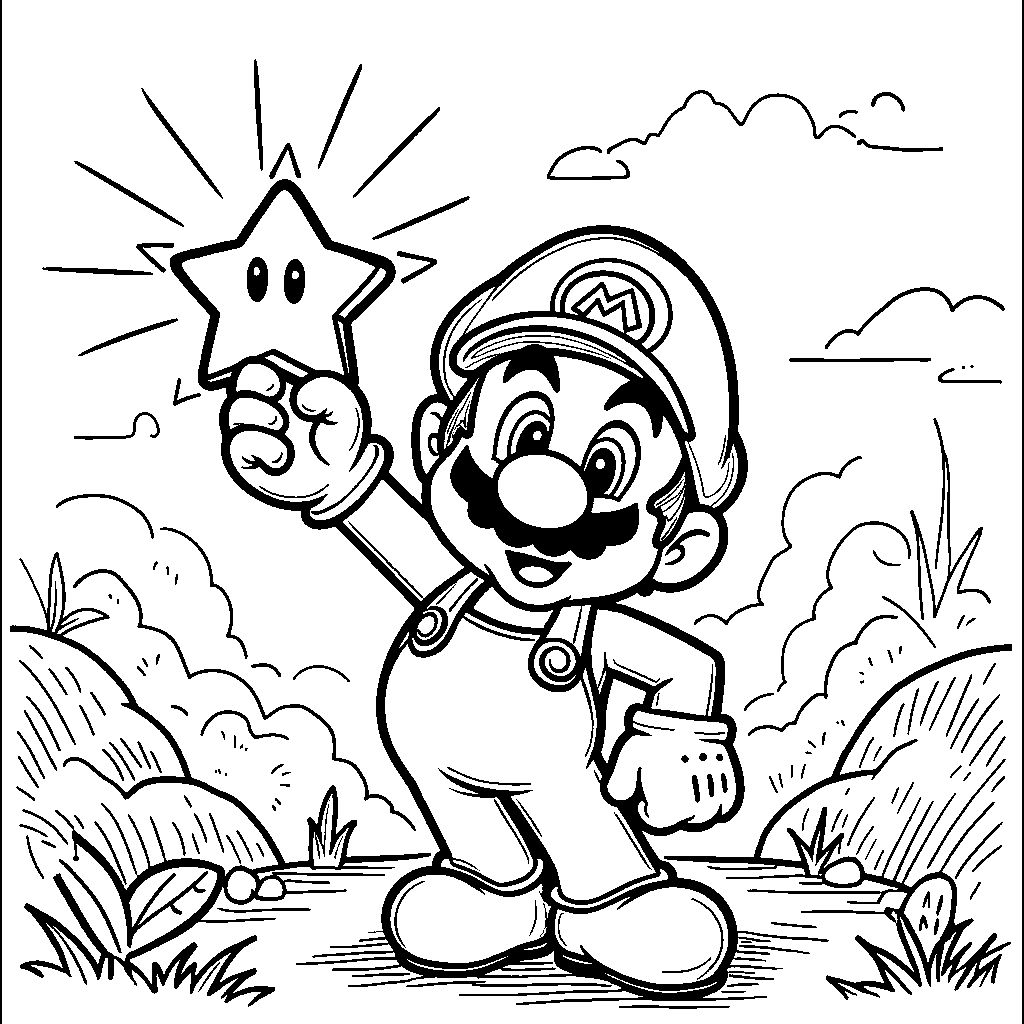 Mario holding a star that's shining brightly