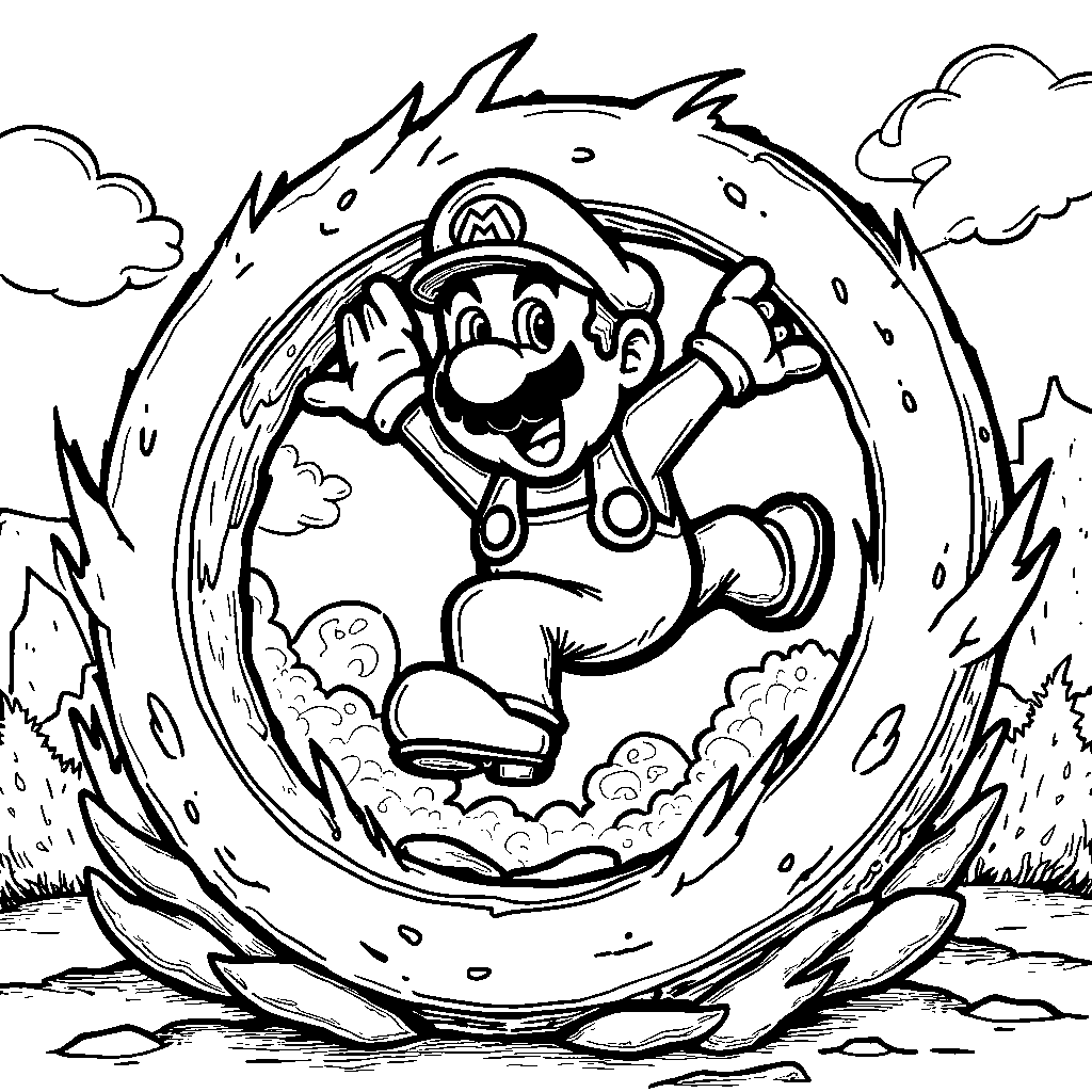 Mario jumping through a ring of fire