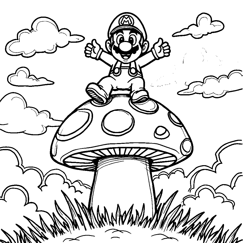 Mario standing on top of a giant mushroom