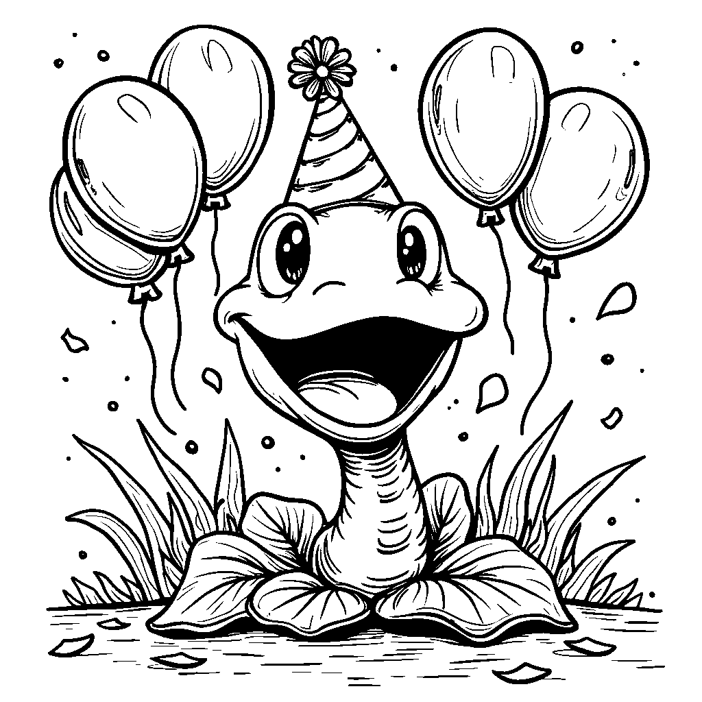 A Piranha Plant with a big smile and a party hat