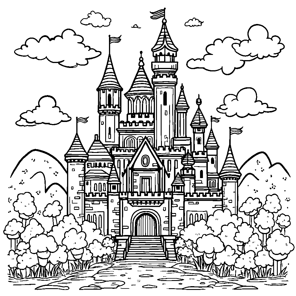 Princess Peach's castle with a bright pink and gold facade