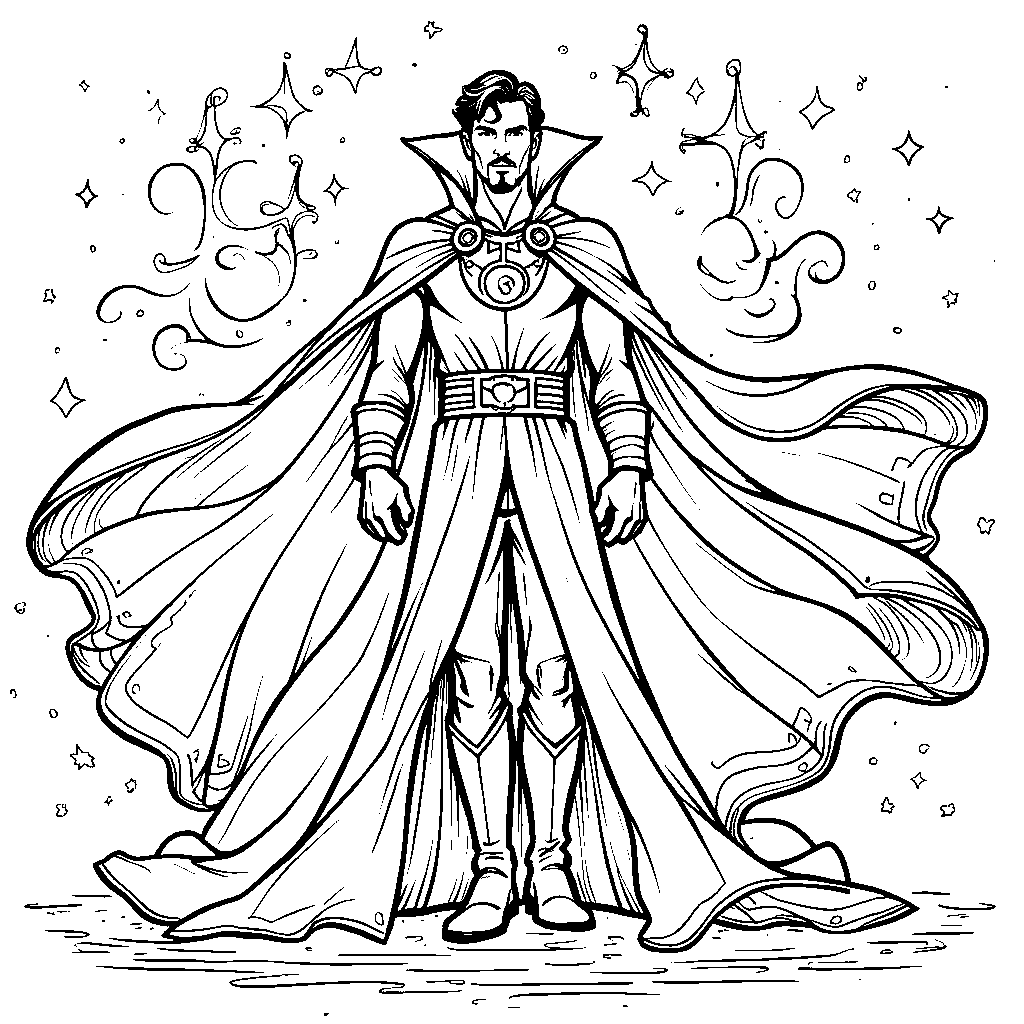 Doctor Strange's magical cloak flowing behind him