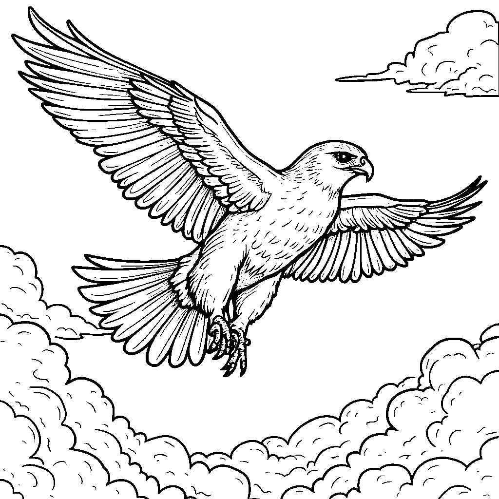 The Falcon flying through the skies with his wings spread wide