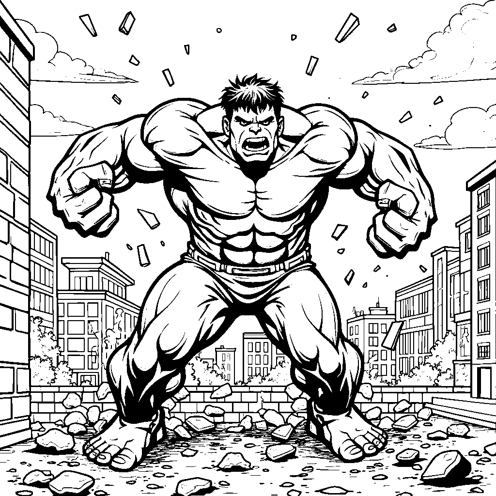 The Hulk smashing through a brick wall