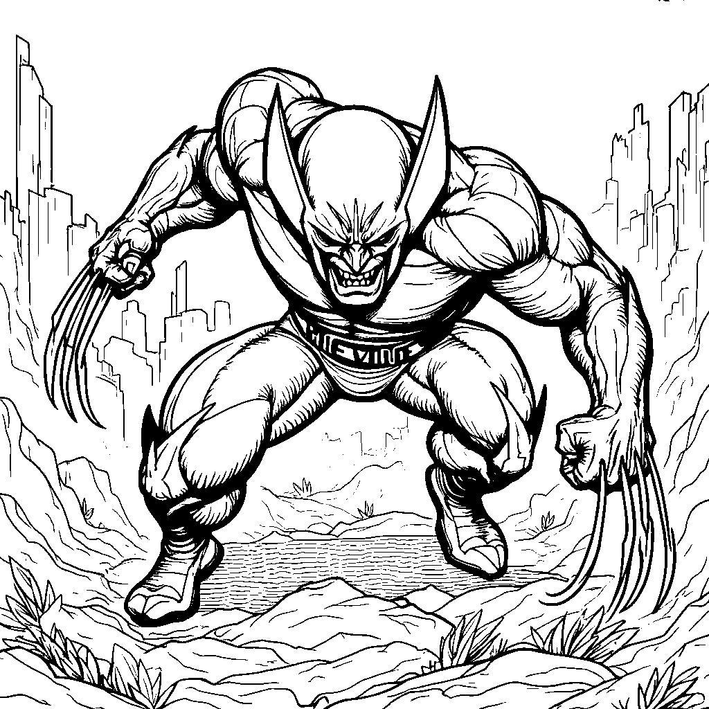 Wolverine's claws extended in a fierce battle stance