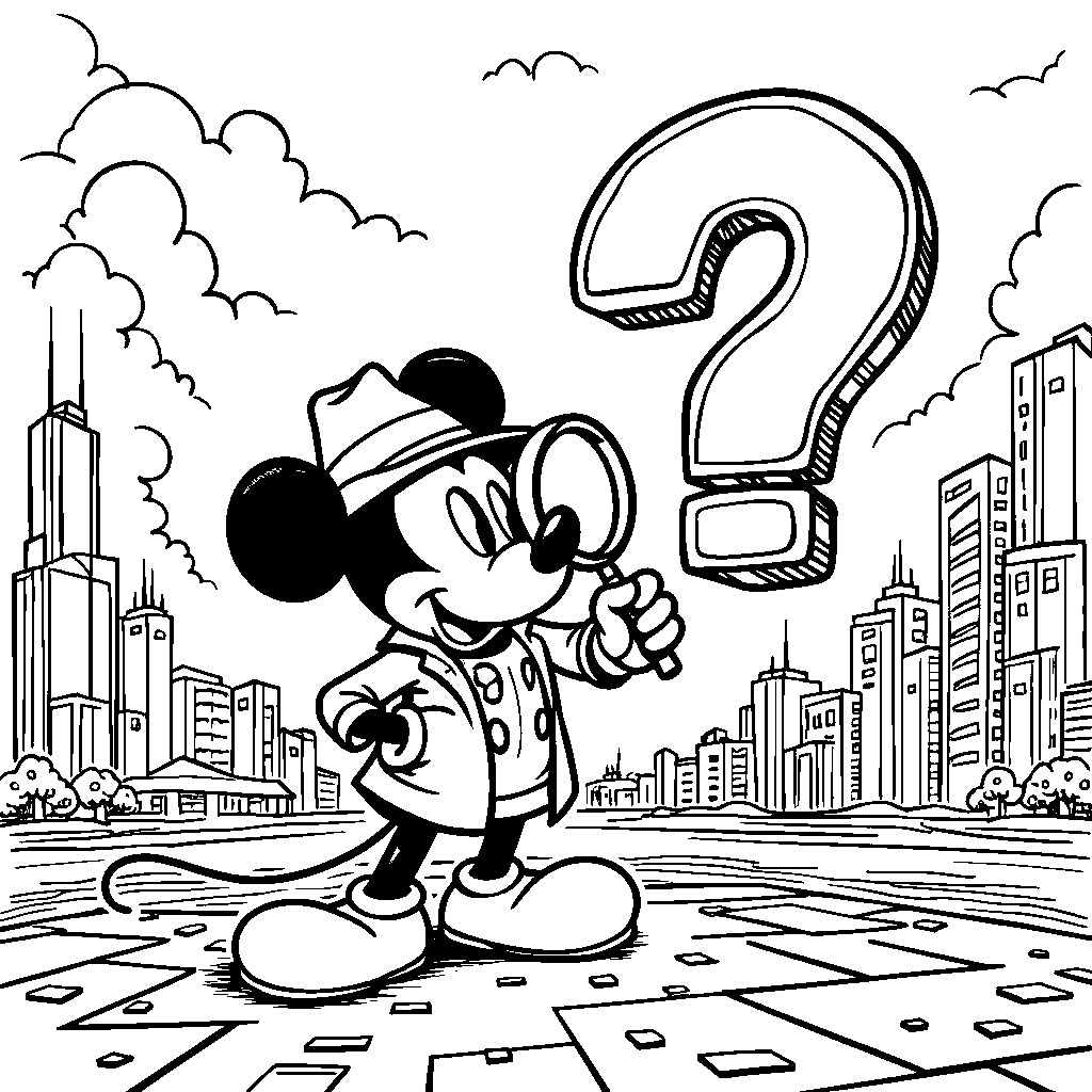 Mickey Mouse as a detective solving a mystery