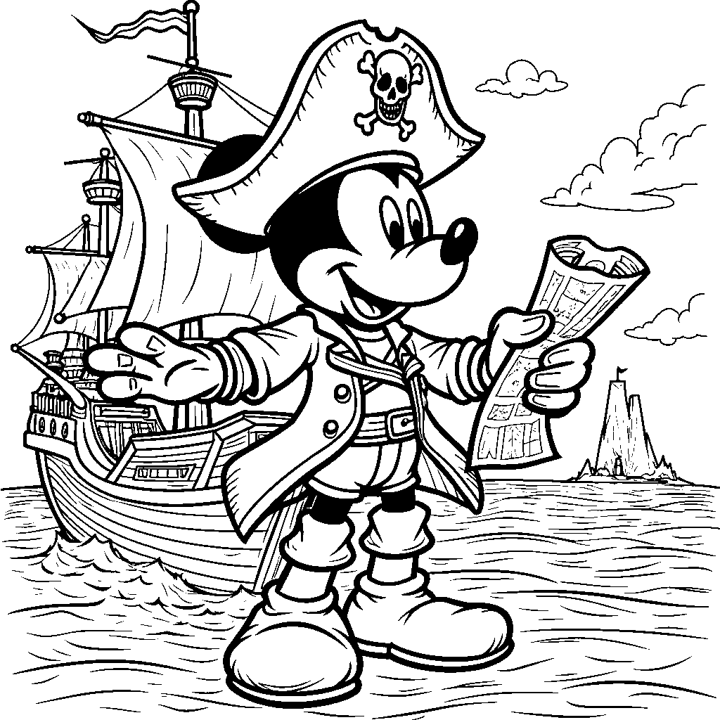 Mickey Mouse as a pirate sailing the seven seas