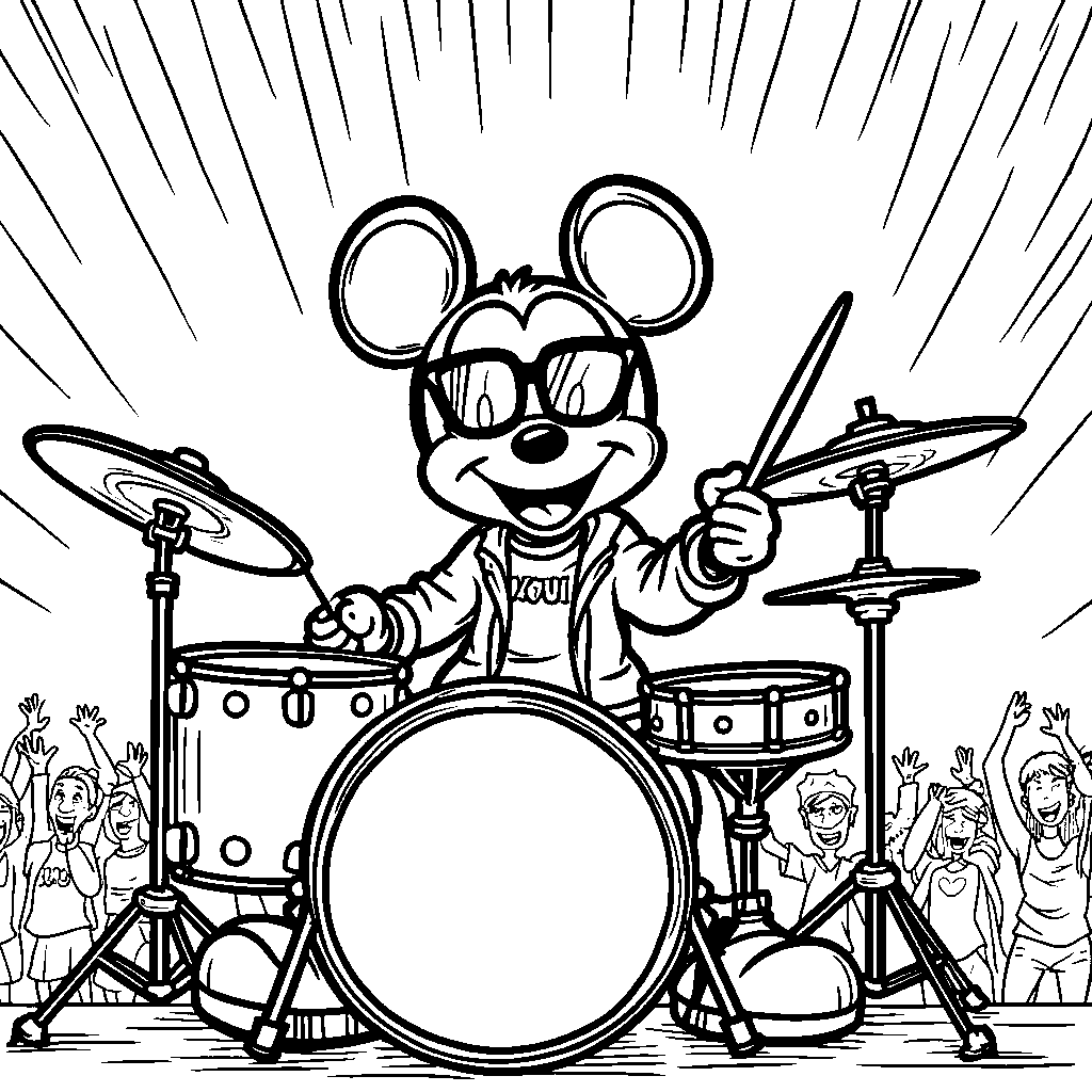 Mickey Mouse as a rockstar playing the drums