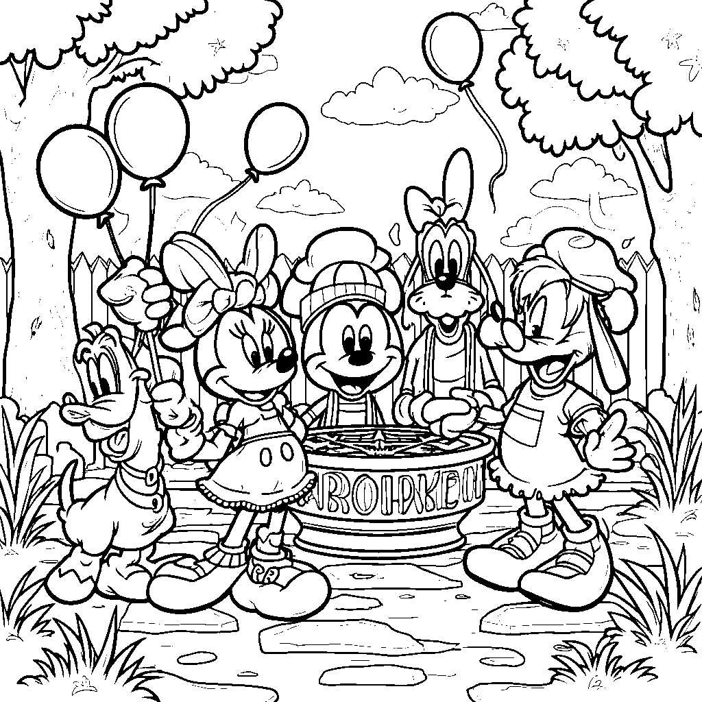 Mickey Mouse having a BBQ with his friends