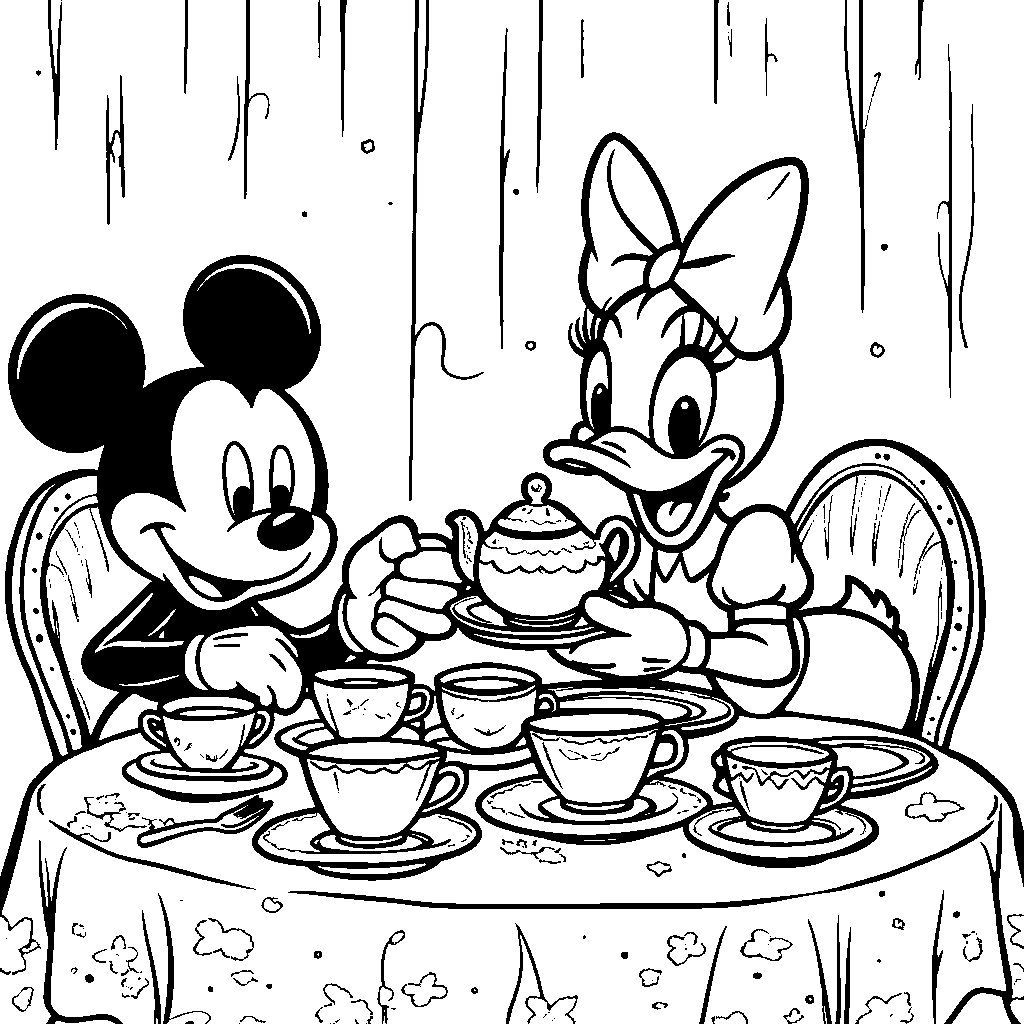 Mickey Mouse having a tea party with Daisy